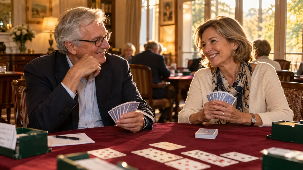 Deux partenaires souriants à la fin d’une donne de bridge