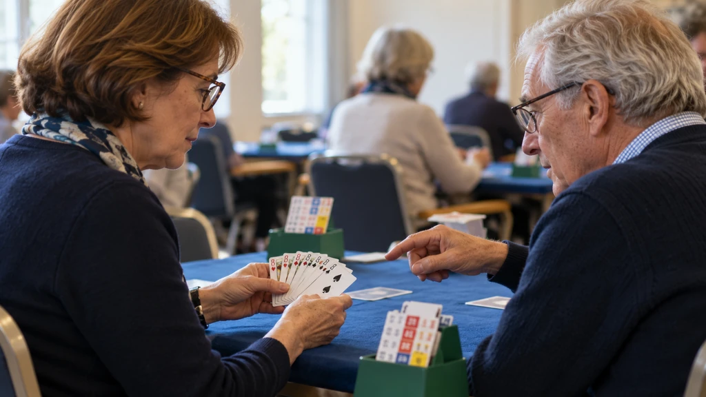 Deux partenaires de bridge discutant de leur main de cartes