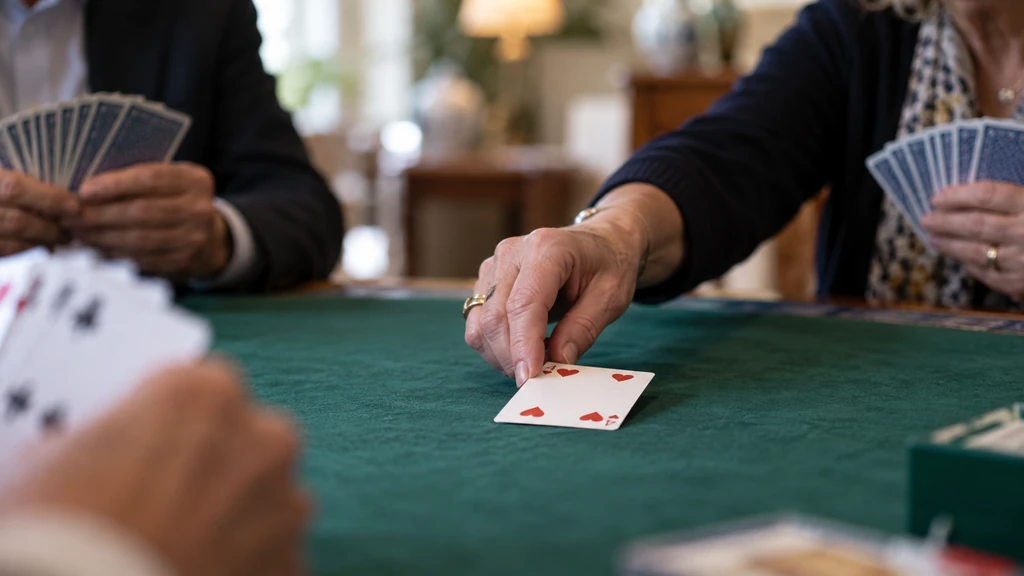Un joueur posant une carte sur un tapis de bridge