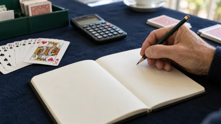 Une main tenant un crayon à côté de cartes et d’un carnet