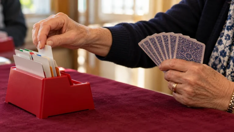 Un joueur choisissant une carte dans sa boîte d’enchères