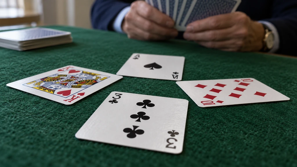 Cartes d’un pli et main de bridge observées par un joueur